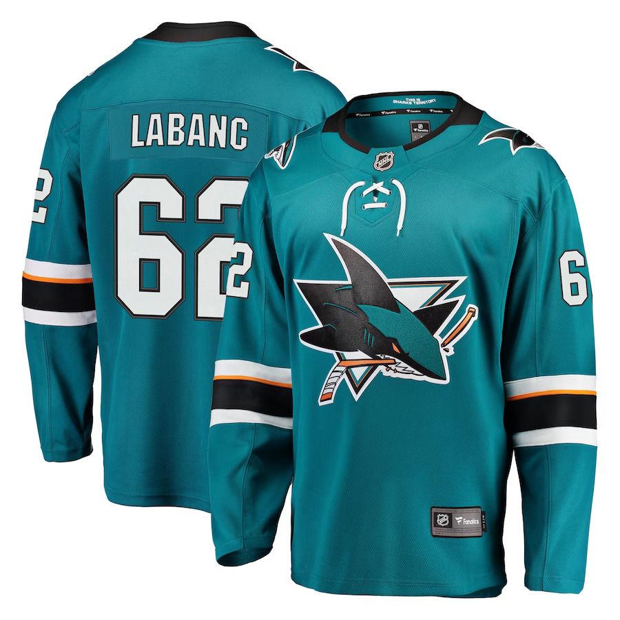 Men San Jose Sharks #62 Kevin Labanc Fanatics Branded Teal Breakaway NHL Jersey